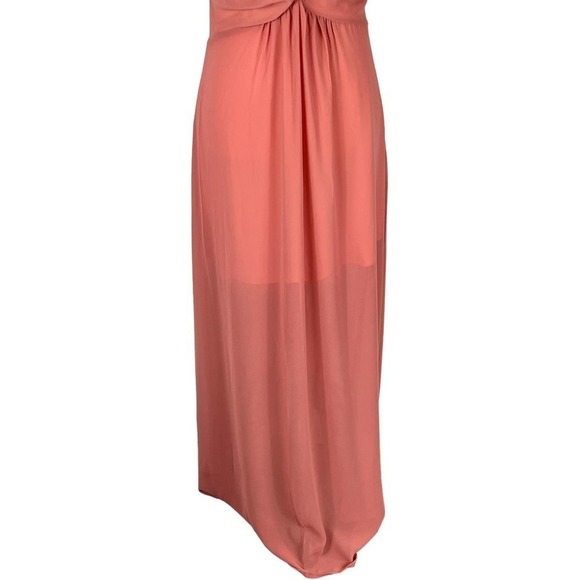 ENTRO FIXED SPAGHETTI STRAP V-NECK TWIST FRONT MAXI DRESS DARK SALMON SMALL NWT - Picture 3 of 15